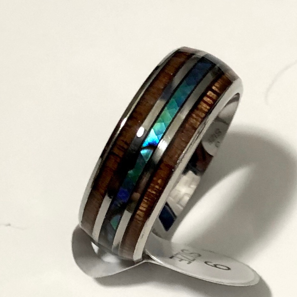 Ring With Wood, And Abalone Shell Inlay. Size 9 - image 3